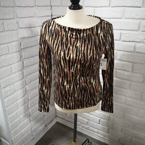 NWT Jules & Leopold Ladies Size Large Tan Black Beige Animal Print Blouse